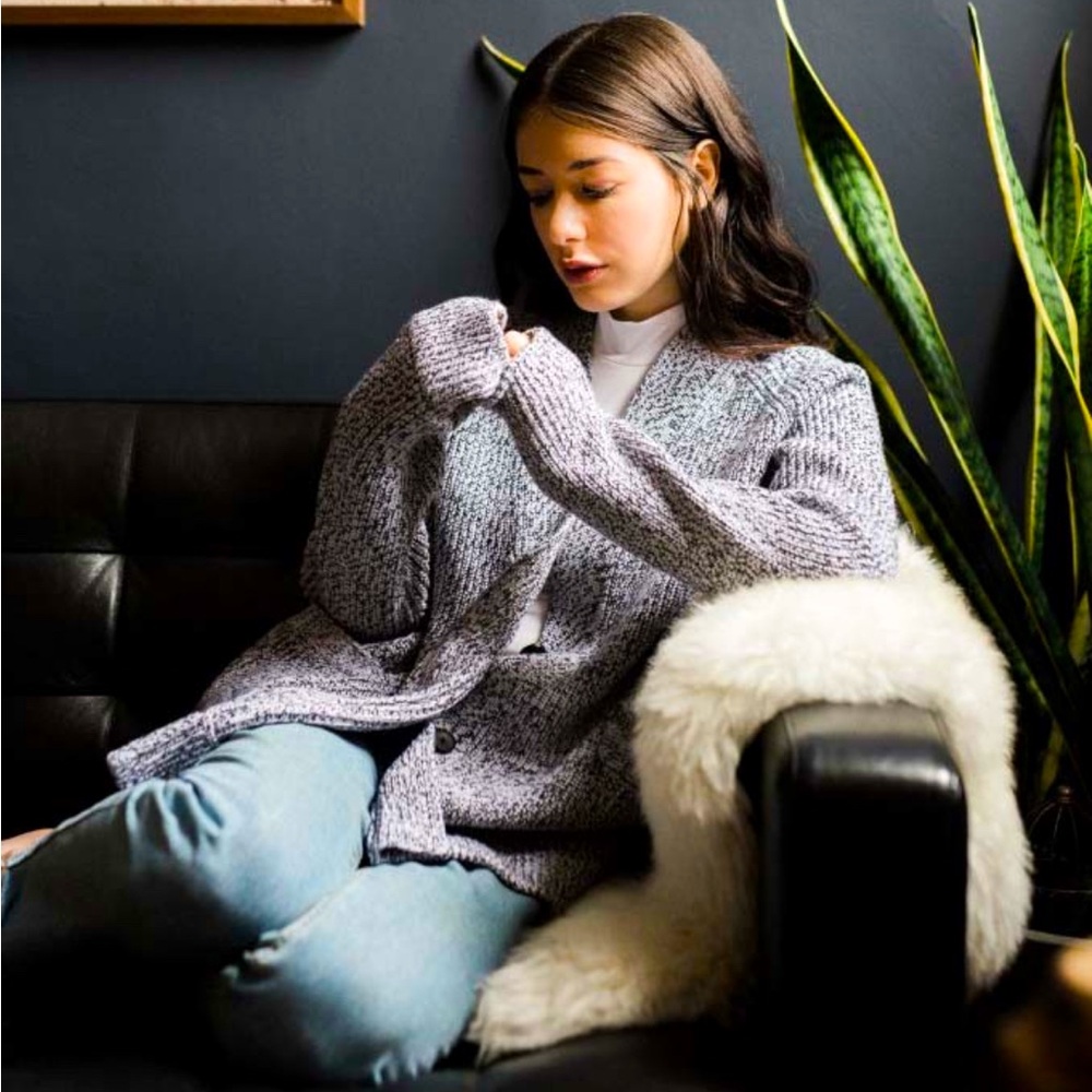 Everlane Chunky Marled Grey Wool Cardigan Sweater